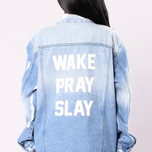 Denim Jean Wake Pray Slay jacket